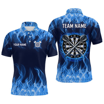 Maxcorners Custom Blue Fire Flame Darts Board Dart Tournament Dart Shirts For Men Darts Team Jerseys LM1501