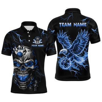 Maxcorners Custom Blue Flame Skull Eagle Bowling Shirts for Men Bowling Team Jersey Bowling Tournament