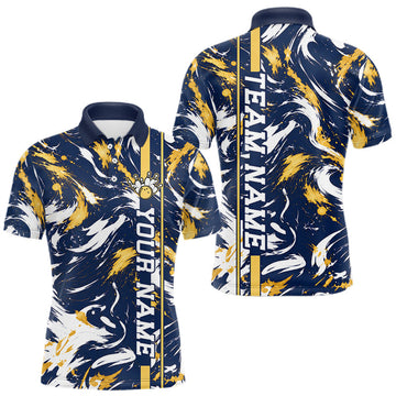 Maxcorners Custom White Yellow Camo Abstract Splash Bowling Shirts for Men Bowling Team Jersey for Bowler