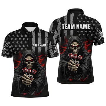 Maxcorners Custom American Flag Grim Reaper Dart Shirt Dart Team Jersey for Men Dartboard Shirts