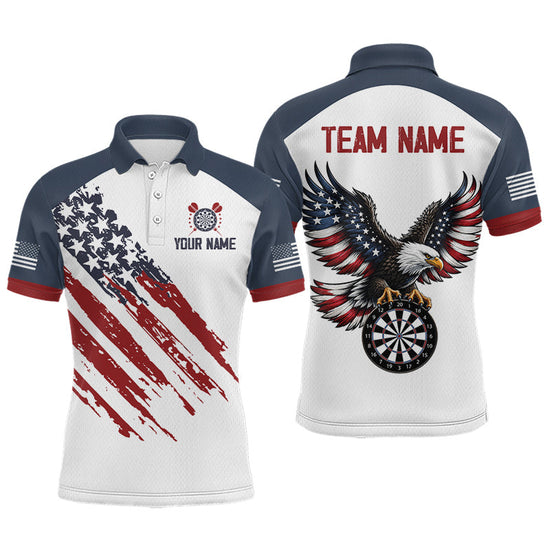 Maxcorners Custom Eagle US Flag Darts Shirt for Men Darts Team Jerseys Dart Tournament Polo & 1/4 Zip
