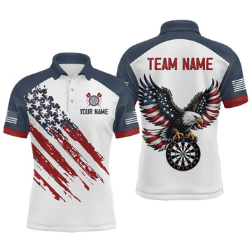 Maxcorners Custom Eagle US Flag Darts Shirt for Men Darts Team Jerseys Dart Tournament Polo & 1/4 Zip