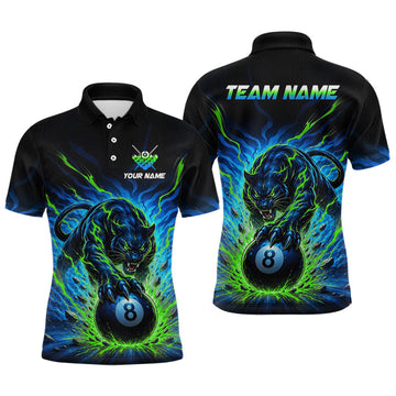 Maxcorners Custom Black Panther 8 Ball Green Billiard Shirt for Men Billiard Team Jerseys Billiard League