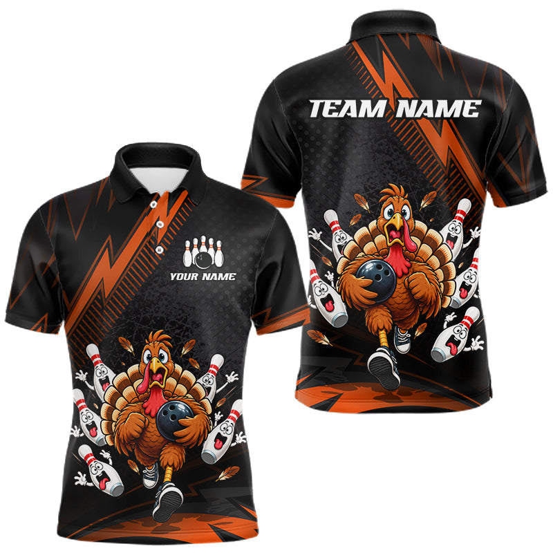 Maxcorners Custom Orange Funny Turkey Bowling Shirts For Men Thanksgiving Bowling Team Jerseys