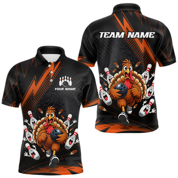Maxcorners Custom Orange Funny Turkey Bowling Shirts For Men Thanksgiving Bowling Team Jerseys