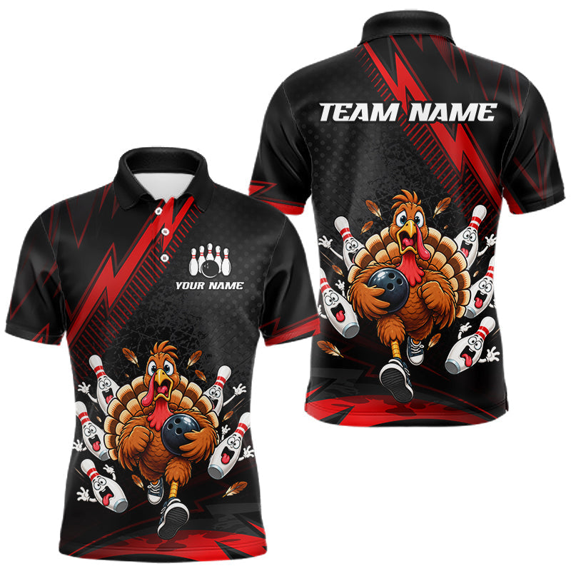 Maxcorners Custom Red Funny Turkey Bowling Shirts For Men Thanksgiving Bowling Team Jerseys
