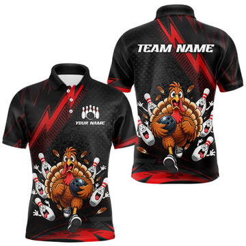 Maxcorners Custom Red Funny Turkey Bowling Shirts For Men Thanksgiving Bowling Team Jerseys