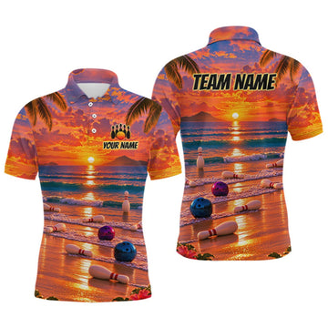Maxcorners Custom Tropical Sunset Bowling Team Jersey Bowling Shirts for Men Bowling League for Bowler LM1910