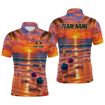 Maxcorners Custom Tropical Sunset Bowling Team Jersey Bowling Shirts for Men Bowling League for Bowler