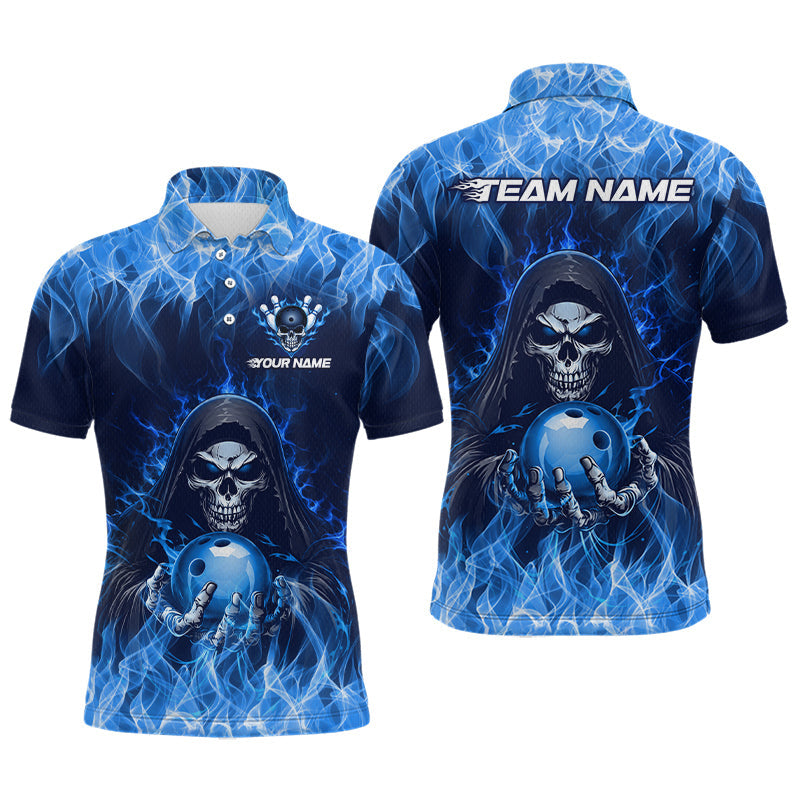 Maxcorners Custom Blue Flame Grim Reaper Bowling Shirts For Men Bowling Team Jerseys Bowling League