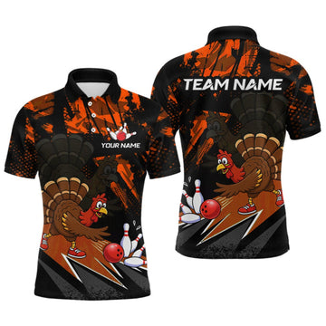 Maxcorners Orange Funny Turkey Chicken Thanksgiving Custom Bowling Team Shirts For Men Bowling Gift LM0409