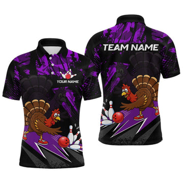 Maxcorners Purple Funny Turkey Chicken Thanksgiving Custom Bowling Team Shirts For Men Bowling Gift LM0409