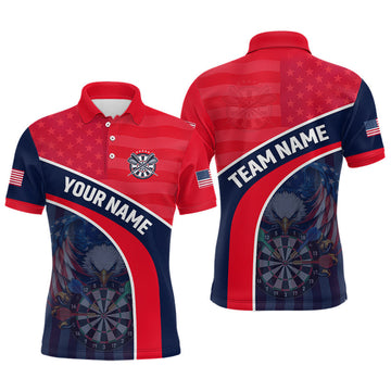 Maxcorners Custom Red Blue US Flag Eagle Darts Shirt for Men Darts Team Jerseys Dart Polo & 1/4 Zip