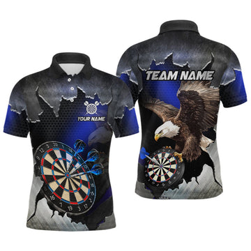 Maxcorners Custom Blue Cracked Eagle Dart Shirts for Men Dart Team Jerseys Dartboard League Shirt LM0410