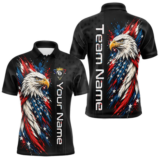 Maxcorners Custom Black Eagle American Flag 8 Ball Shirt Billiard Team Shirts Billiard Jersey for Men