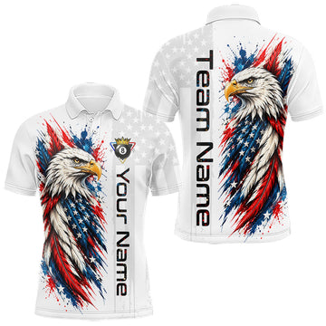 Maxcorners Custom White Eagle American Flag 8 Ball Shirt Billiard Team Shirts Billiard Jersey for Men