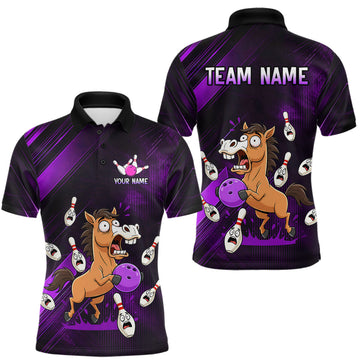 Maxcorners Custom Purple Funny Horse Bowling Jersey for Men Bowling Team Shirts Bowling Tourament