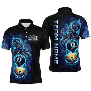 Maxcorners Custom Turquoise Octopus 8 Ball 9 Ball Billiard Shirt for Men Billiard Team Jerseys Billiard League LM2306
