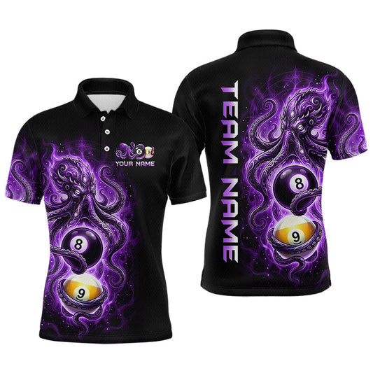 Maxcorners Custom Purple Octopus 8 Ball 9 Ball Billiard Shirt for Men Billiard Team Jerseys Billiard League LM2306