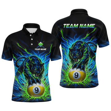 Maxcorners Custom Panther 9 Ball Green Billiard Shirt for Men Billiard Team Jerseys Billiard League LM2306