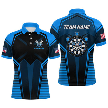 Maxcorners Blue American Flag Custom Darts Shirt for Men Darts Team Jerseys Dartboard Shirt