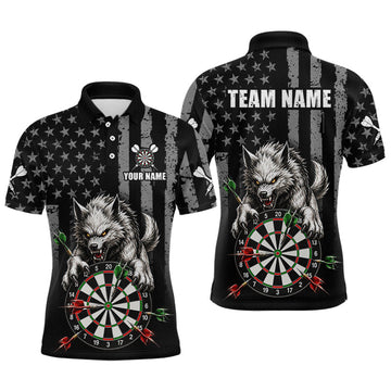 Maxcorners Custom US Flag Wolf Darts Shirt for Men, Darts Team Jersey and Dart League Dartboard Shirt