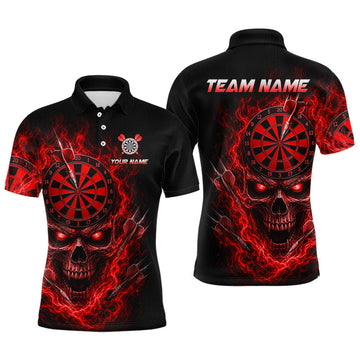 Maxcorners Custom Red Smoke Skull Darts Shirt for Men, Darts Team Jersey and Dart League Dartboard Shirt