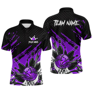 Maxcorners Custom Purple Bowling Jerseys For Men, Personalized Bowling Team Shirts Bowling Pin And Ball LM2704