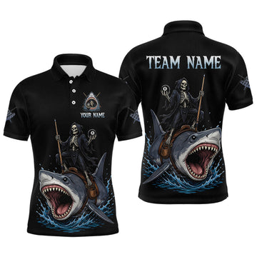 Maxcorners Custom Funny Shark Skeleton 8 Ball Pool Shirts Men Billiard Shirts Billiard Team Jerseys