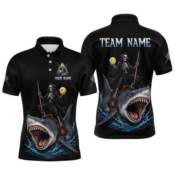 Maxcorners Custom Funny Shark Skeleton 9 Ball Pool Shirts Men Billiard Shirts Billiard Team Jerseys