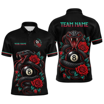 Maxcorners Custom Snake and Rose Flowers 8 Ball Billiard Team Shirts for Men Billiard League Jerseys LM0410
