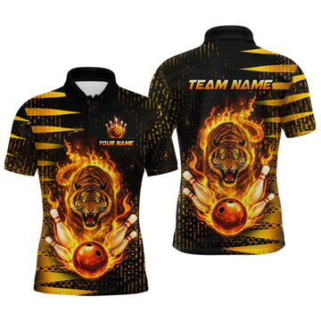 Maxcorners Custom Flame Tiger Bowling Team Jersey Bowling Shirt for Men Bowling League Polo & 1/4 Zip LM2201