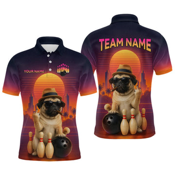 Maxcorners Custom Funny PugDog Bowling Jersey for Men Bowling Team Shirts for Bowler Polo & 1/4 Zip LM0409