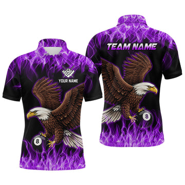 Maxcorners Custom Purple Flame Eagle 8 Ball Billiard Shirts for Men Billiard League Billiard Team Shirts