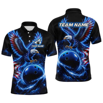 Maxcorners Custom Thunder Eagle US Flag Bowling Team Shirts Bowling Jerseys for Men Polo & 1/4 Zip LM0409