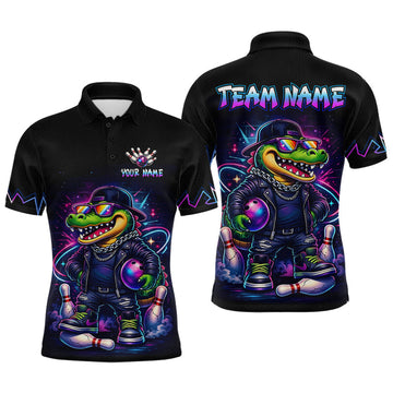 Maxcorners Funny Neon Alligator Custom Bowling Jersey for Men Bowling League Bowling Team Shirts LM2704