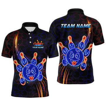 Maxcorners Custom Funny Neon Bowling Shirt for Men Bowling Team Jersey Bowling League Polo &1/4 Zip