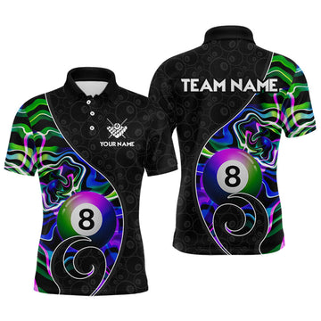 Maxcorners Custom Green Neon Wave 8 Ball Billiard Shirts for Men Billiard Team Jerseys Billiard League