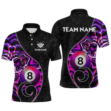 Maxcorners Custom Purple Neon Wave 8 Ball Billiard Shirts for Men Billiard Team Jerseys Billiard League