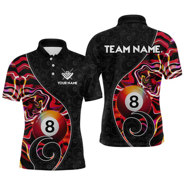 Maxcorners Custom Red Neon Wave 8 Ball Billiard Shirts for Men Billiard Team Jerseys Billiard League