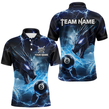 Maxcorners Custom Blue Lightning Dragon 8 Ball Billiard Shirts for Men Billiard Team Jerseys Billiard League