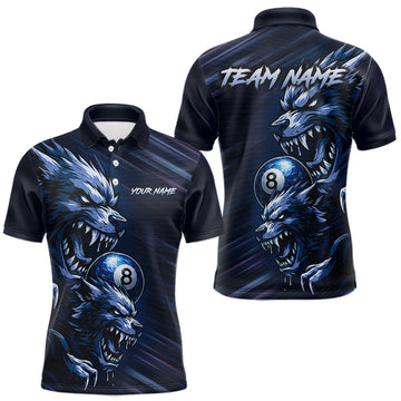 Maxcorners Custom Blue Wolf 8 Ball Billiard Shirts for Men Billiard Team Jerseys Billiard League