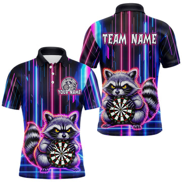 Maxcorners Custom Neon Raccoon Darts Shirt for Men Darts Team Jerseys Dart League Polo & 1/4 Zip LM0607