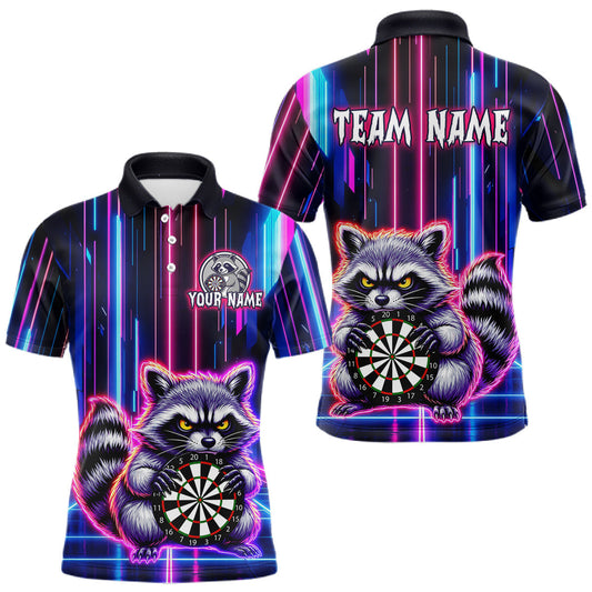 Maxcorners Custom Neon Raccoon Darts Shirt for Men Darts Team Jerseys Dart League Polo & 1/4 Zip LM0607