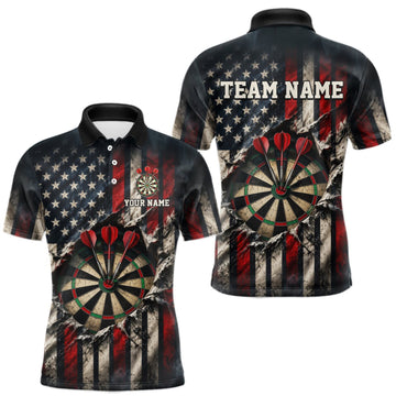 Maxcorners Custom Cracked American Flag Dart Shirts for Men Dart Team Jerseys Dartboard Outfit LM0510