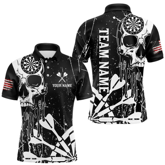 Maxcorners Custom White Skull Darts Board Dart Shirts for Men Darts Team Jerseys Polo & 1/4 Zip LM0602