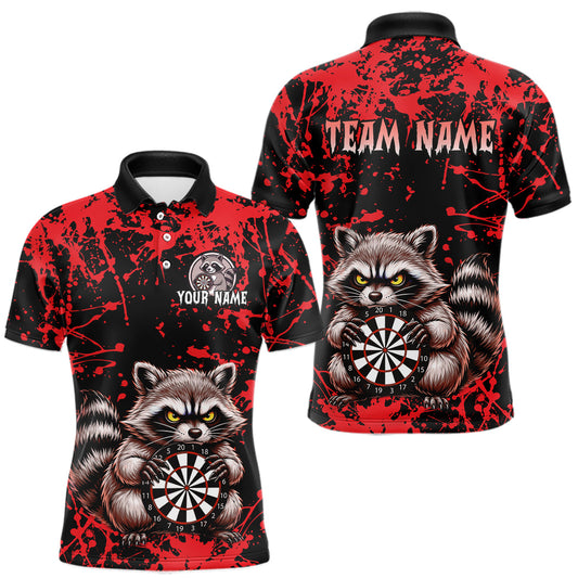 Maxcorners Custom Red Raccoon Funny Dart Shirt Dart Team Jersey for Men Dartboard Polo & 1/4 Zip Shirts LM1005