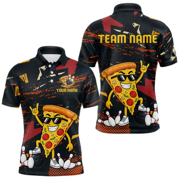 Maxcorners Custom Funny Pizza Bowling Team Shirts Bowling Jersey for Men Polo & 1/4 Zip Bowling League