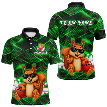 Maxcorners Green Squirrel Funny Custom Bowling Jersey for Men