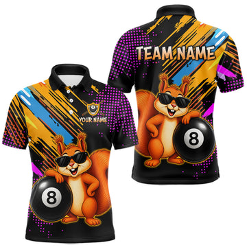 Maxcorners Custom Squirrel 8 Ball Billiard Shirts for Men Billiard Team Jerseys Billiard League Polo & 1/4 Zip